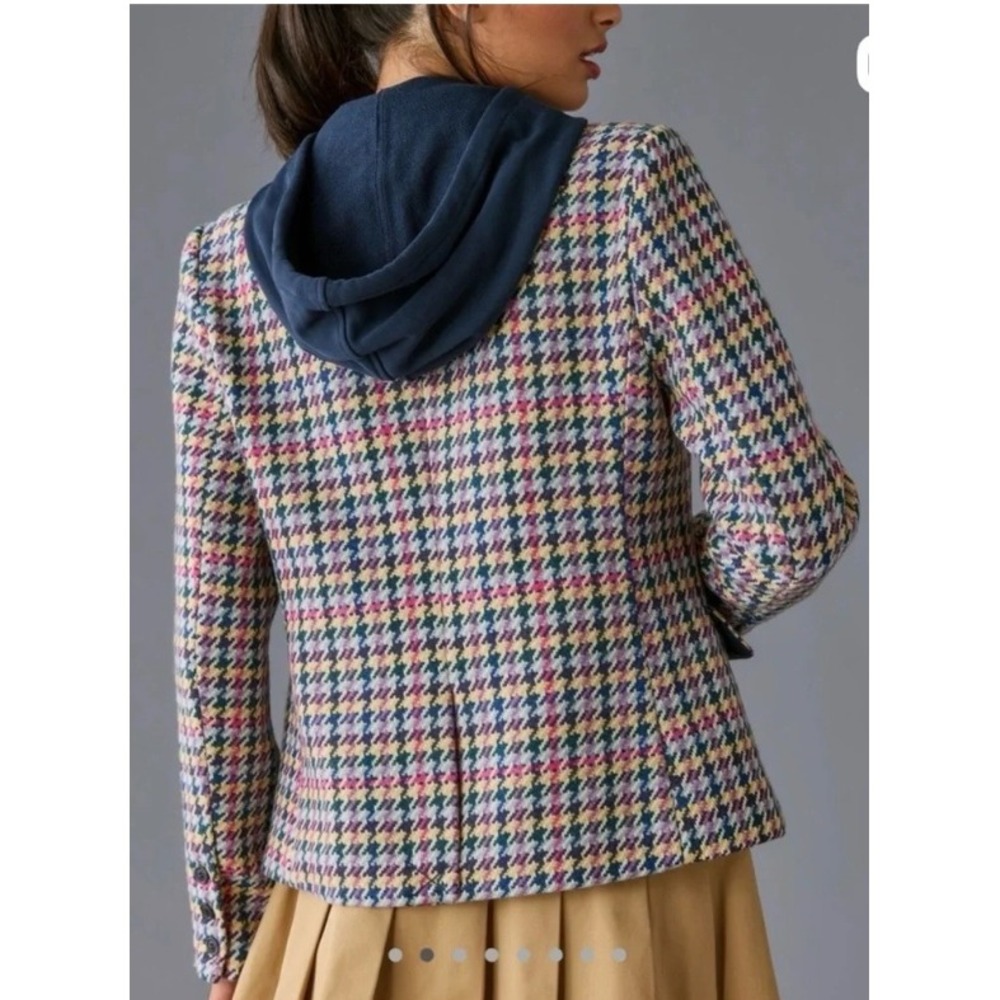 NEW Central Park West Wool Blazer Colorful Houndstooth Dickie Hoodie Preppy M - Picture 2 of 12